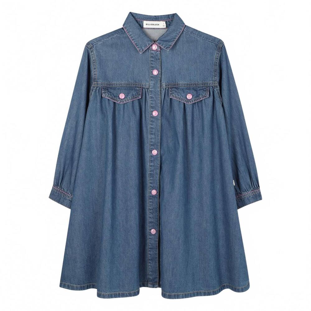 NEW BILLIEBLUSH girls long sleeve denim dress in dark blue